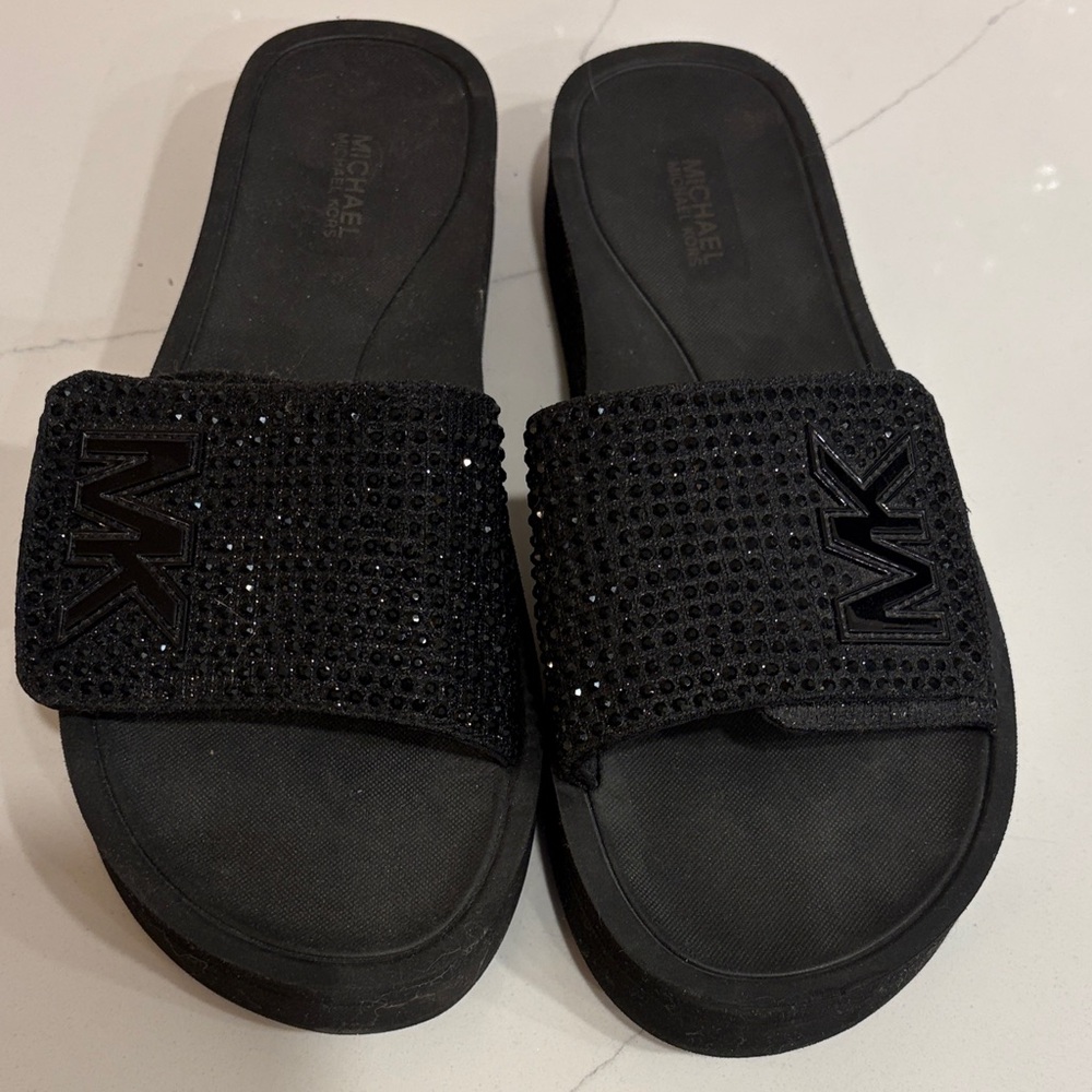 Michael Kors Black Embellished Slide Sandals